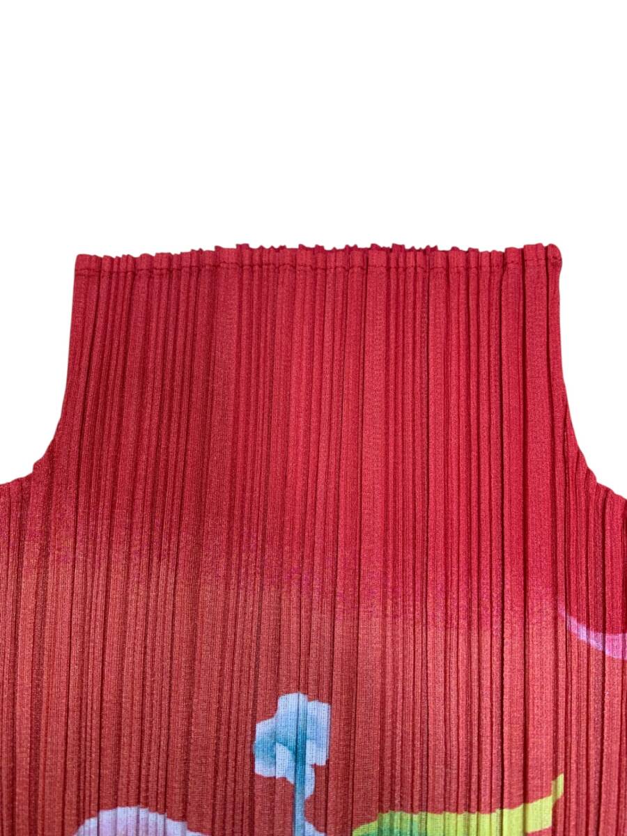 Pleats Please Issey Miyake SS1998 Dragon and Phoenix Print Pleated Turtleneck Top PP81-JK704, Red, Size 3, view 4