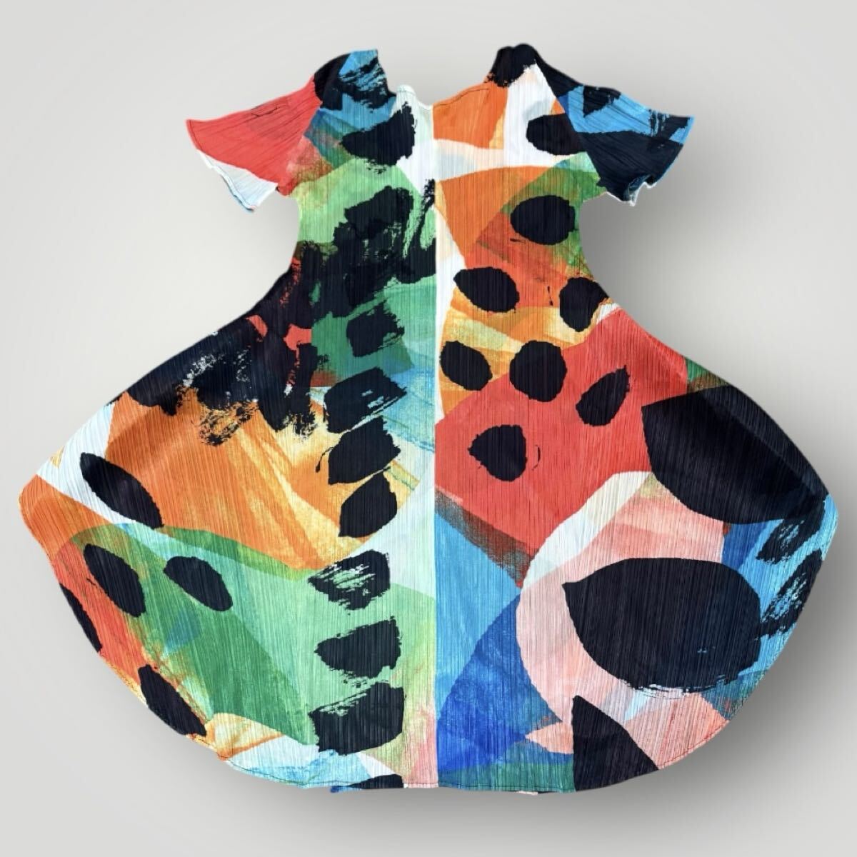 Pleats Please Issey Miyake SS2019 Short-Sleeve Bell Dress, Painterly Multicolour Print, Size 3, Excellent Condition, view 4