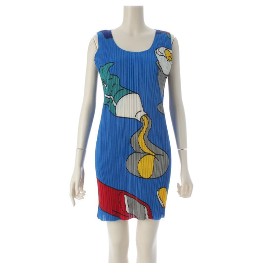 Pleats Please Issey Miyake Stationery Print Sleeveless Mini Dress, Cobalt Blue, Glue and Sharpener Motifs, Size 4, view 1