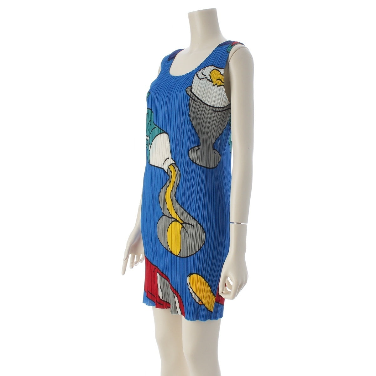 Pleats Please Issey Miyake Stationery Print Sleeveless Mini Dress, Cobalt Blue, Glue and Sharpener Motifs, Size 4, view 2