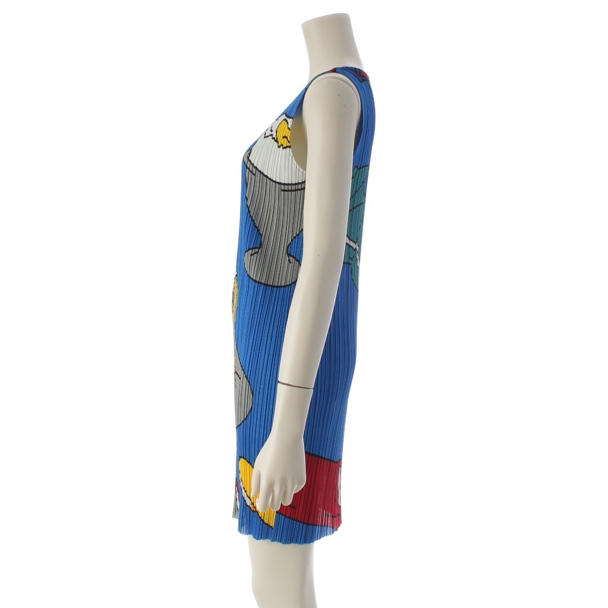 Pleats Please Issey Miyake Stationery Print Sleeveless Mini Dress, Cobalt Blue, Glue and Sharpener Motifs, Size 4, view 3
