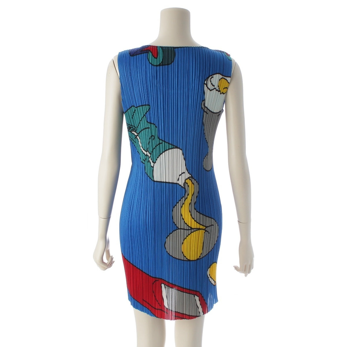 Pleats Please Issey Miyake Stationery Print Sleeveless Mini Dress, Cobalt Blue, Glue and Sharpener Motifs, Size 4, view 4