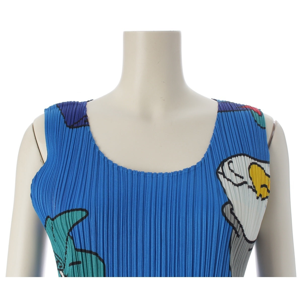 Pleats Please Issey Miyake Stationery Print Sleeveless Mini Dress, Cobalt Blue, Glue and Sharpener Motifs, Size 4, view 5