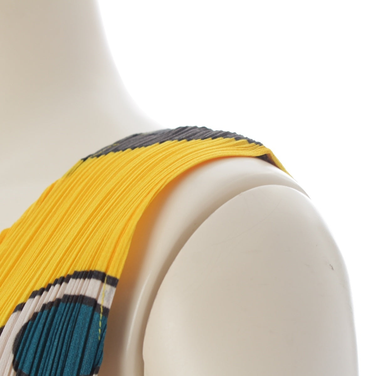 Pleats Please Issey Miyake Stationery Print Sleeveless Mini Dress, Yellow, Pencil and Lips Motifs, Size 4, view 6