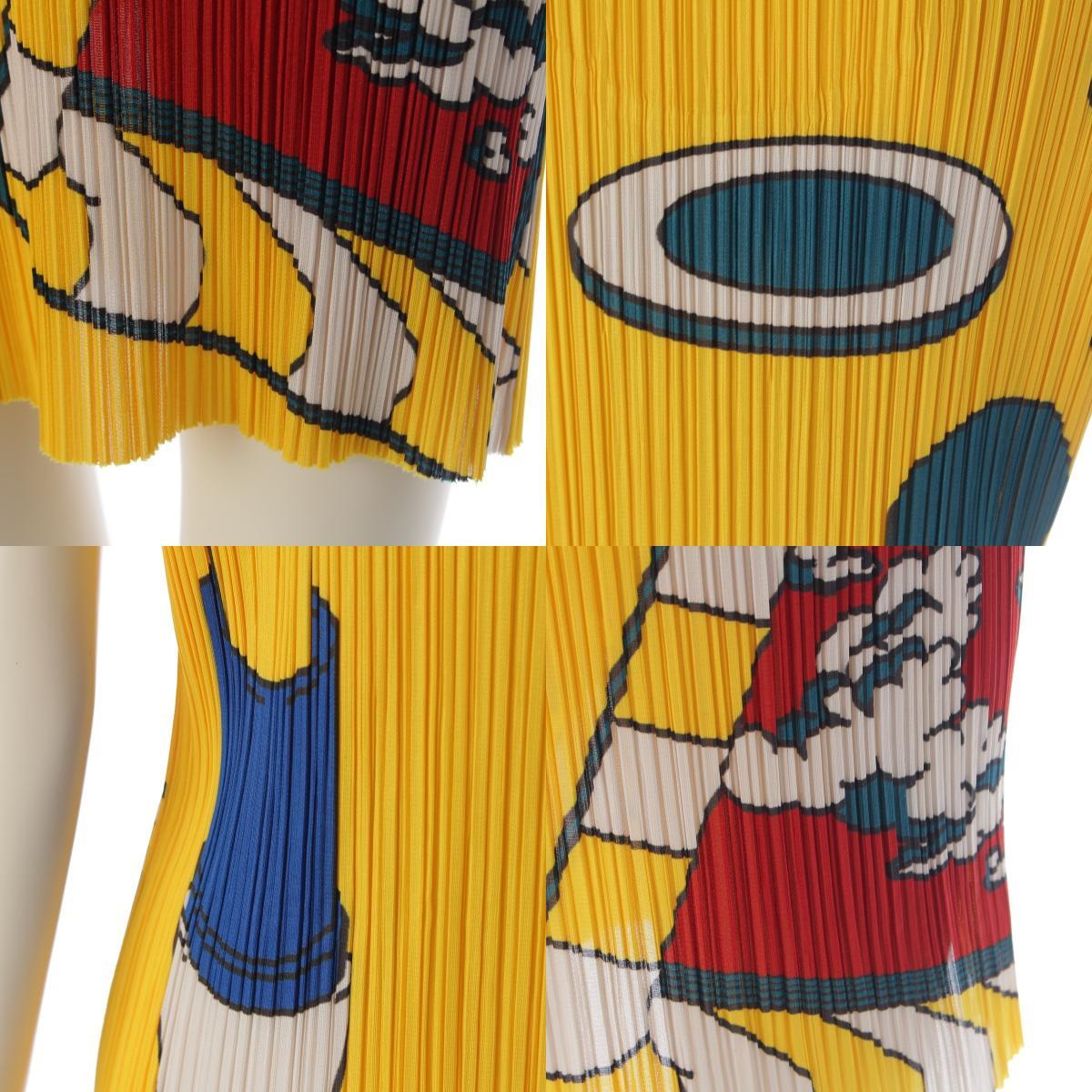 Pleats Please Issey Miyake Stationery Print Sleeveless Mini Dress, Yellow, Pencil and Lips Motifs, Size 4, view 9