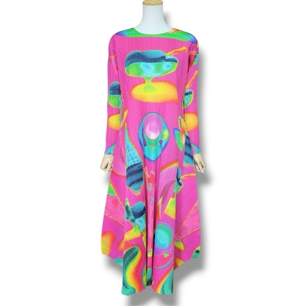 Pleats Please Issey Miyake Thermal Foods Long-Sleeve Maxi Dress, Pink Thermographic Print, Size 2, Near Unworn, view 1