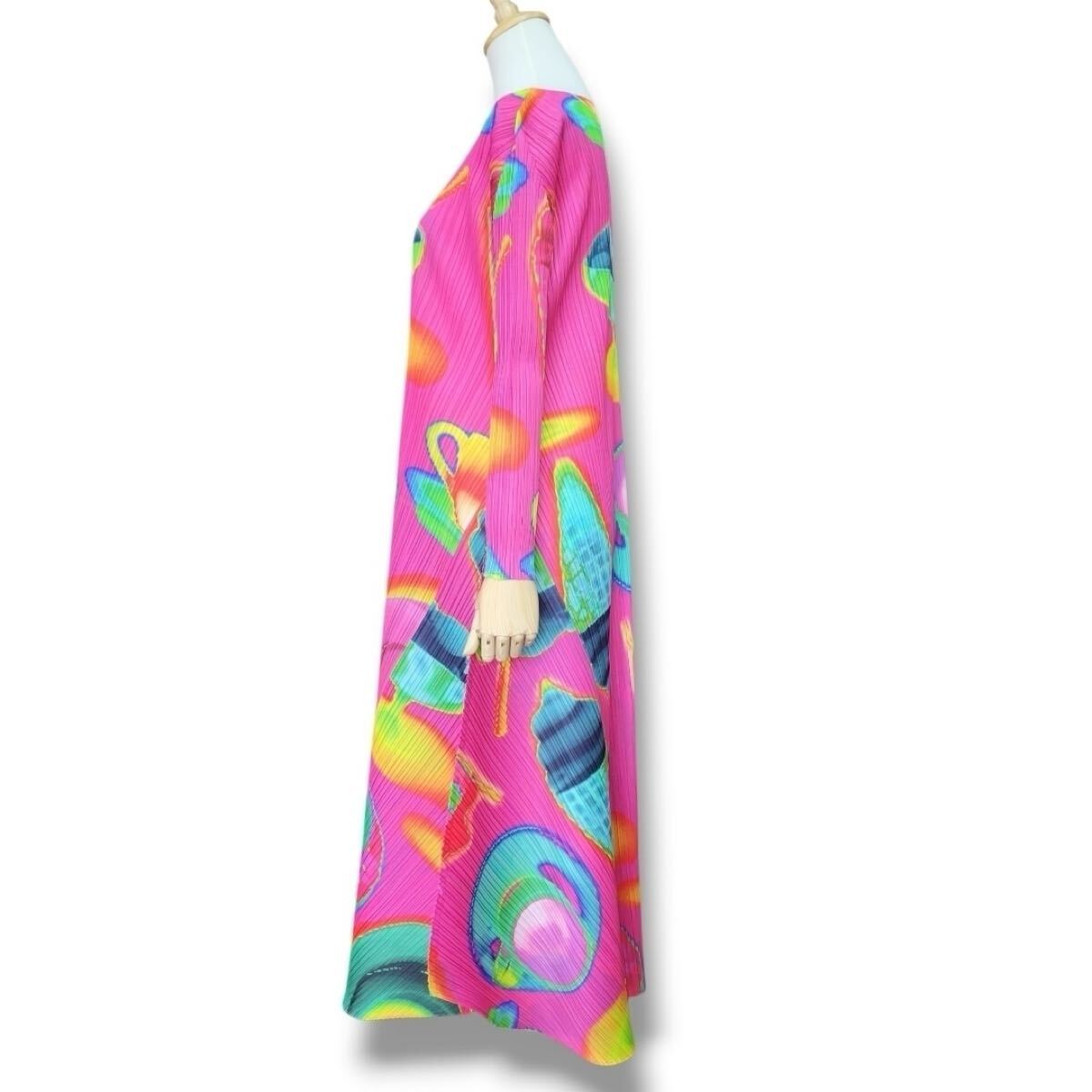 Pleats Please Issey Miyake Thermal Foods Long-Sleeve Maxi Dress, Pink Thermographic Print, Size 2, Near Unworn, view 3