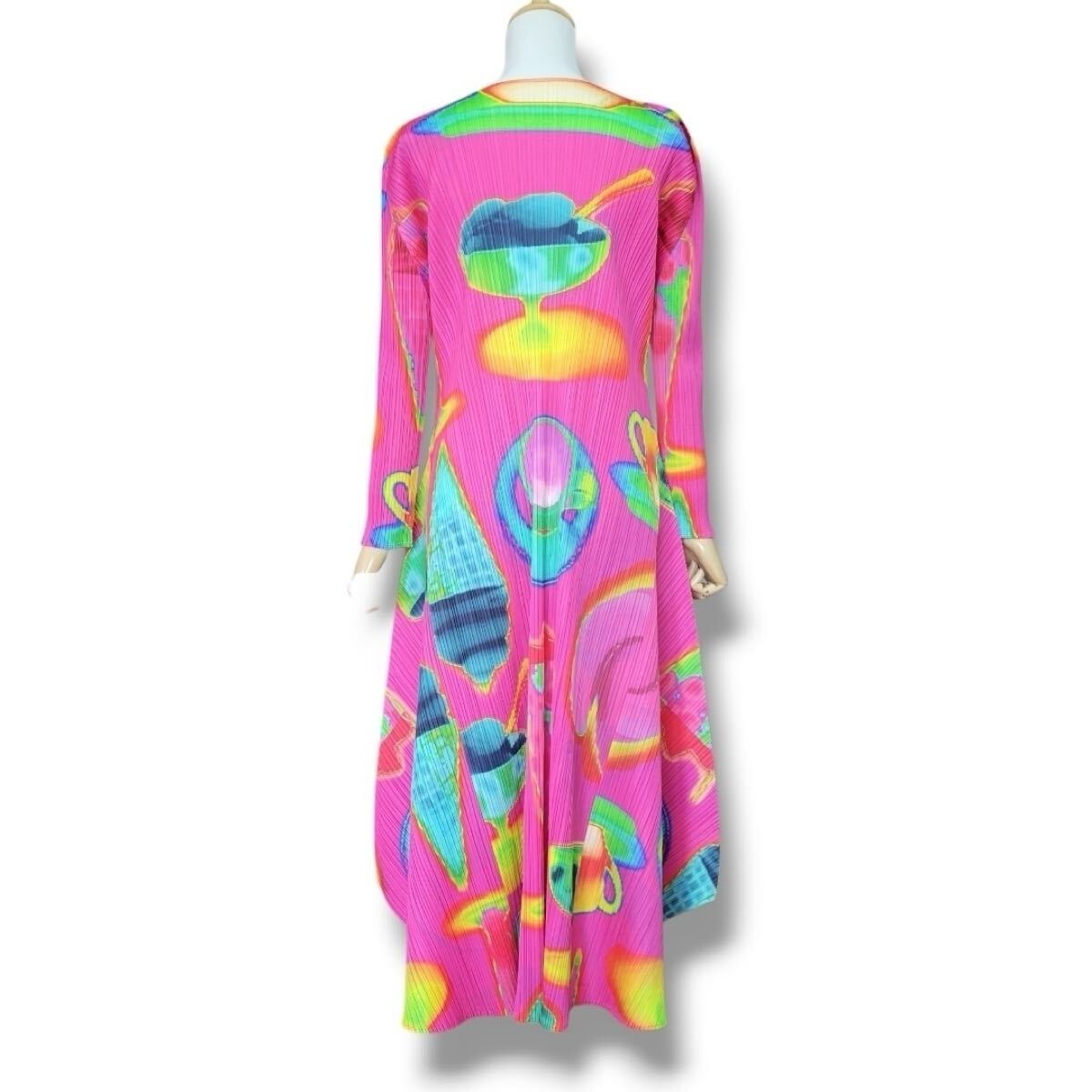 Pleats Please Issey Miyake Thermal Foods Long-Sleeve Maxi Dress, Pink Thermographic Print, Size 2, Near Unworn, view 4