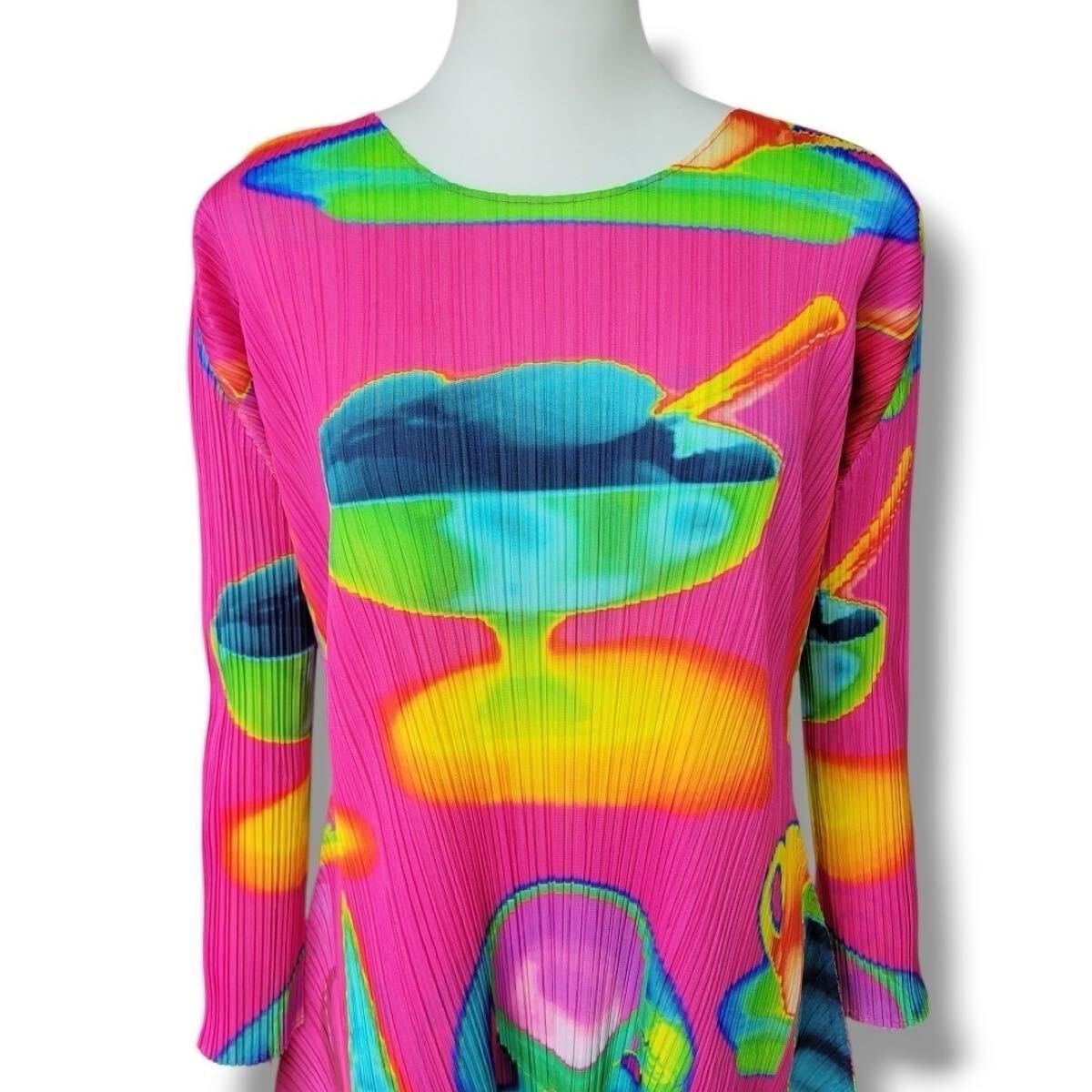 Pleats Please Issey Miyake Thermal Foods Long-Sleeve Maxi Dress, Pink Thermographic Print, Size 2, Near Unworn, view 8
