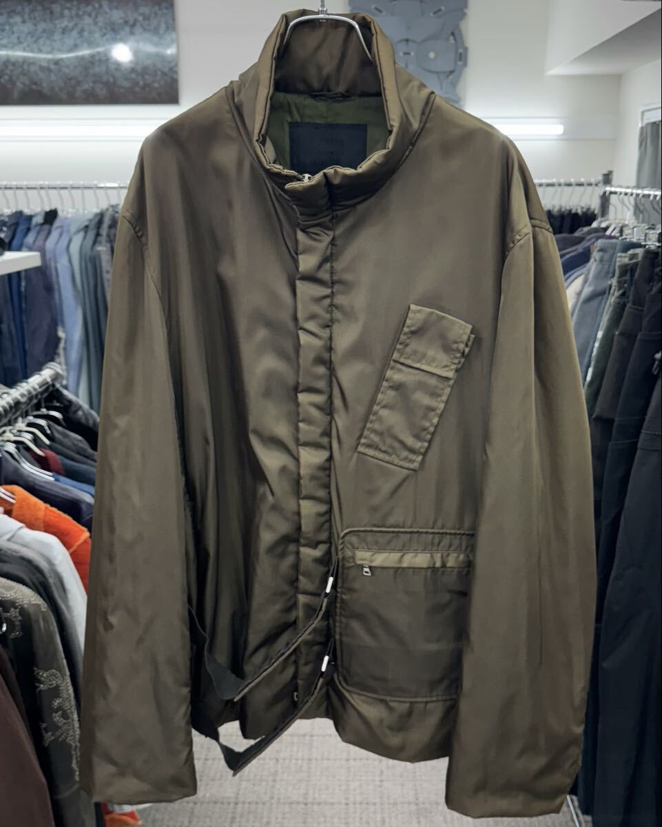 Prada AW1999 Layered Nylon Field Jacket with Stand Collar and Belted Hem, Olive Brown, Size XL, view 2