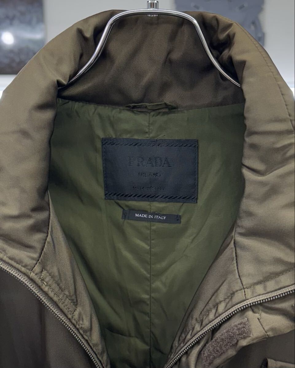 Prada AW1999 Layered Nylon Field Jacket with Stand Collar and Belted Hem, Olive Brown, Size XL, view 10