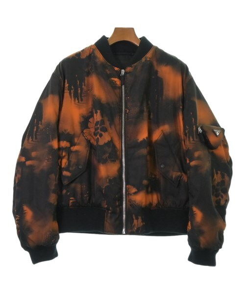 Prada AW2022 Padded Nylon Bomber Jacket with Bleached Floral Print and Sleeve Pouch, Orange and Black, Size S, view 1