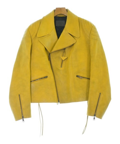 Prada Calfskin Biker Jacket UPW416 with Lace-Up Sides and Triangle Pull, Mustard Yellow, Size 48, view 1