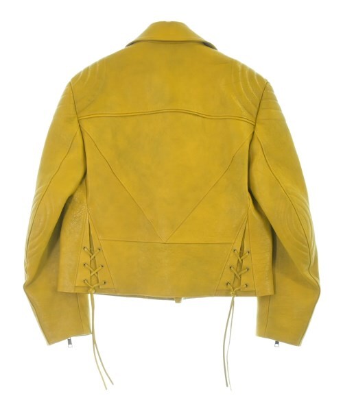 Prada Calfskin Biker Jacket UPW416 with Lace-Up Sides and Triangle Pull, Mustard Yellow, Size 48, view 2