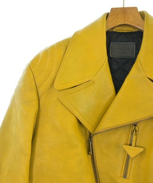 Prada Calfskin Biker Jacket UPW416 with Lace-Up Sides and Triangle Pull, Mustard Yellow, Size 48, view 3