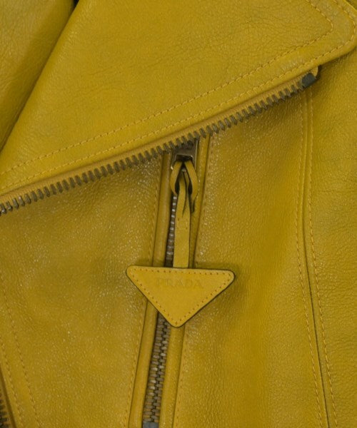 Prada Calfskin Biker Jacket UPW416 with Lace-Up Sides and Triangle Pull, Mustard Yellow, Size 48, view 4
