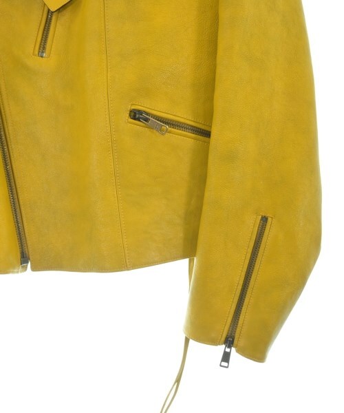 Prada Calfskin Biker Jacket UPW416 with Lace-Up Sides and Triangle Pull, Mustard Yellow, Size 48, view 5