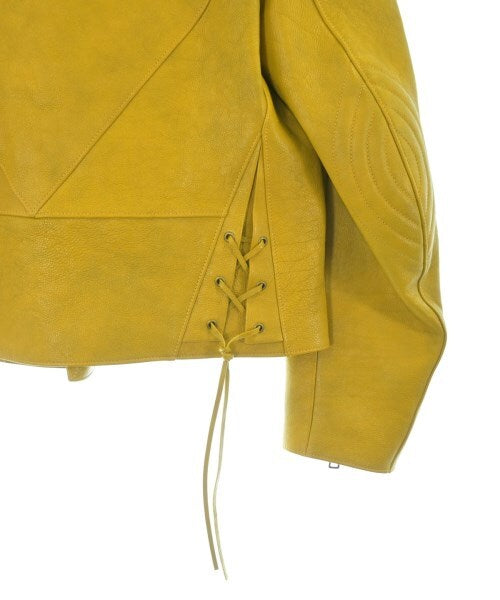 Prada Calfskin Biker Jacket UPW416 with Lace-Up Sides and Triangle Pull, Mustard Yellow, Size 48, view 6