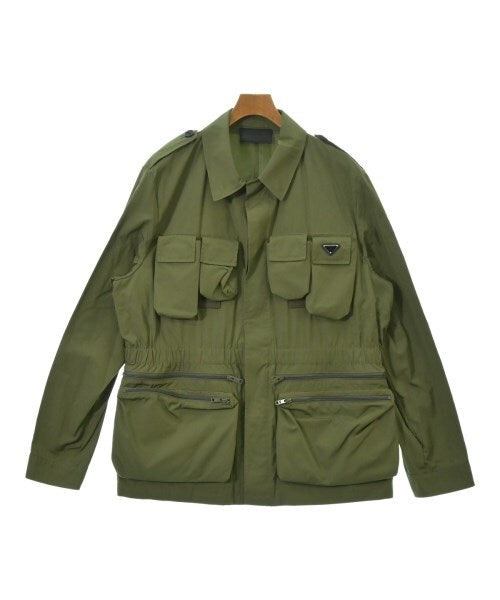 Prada Cotton Field Jacket with Bellows Pockets and Enamel Triangle Logo, Khaki Olive, Size 54, view 1
