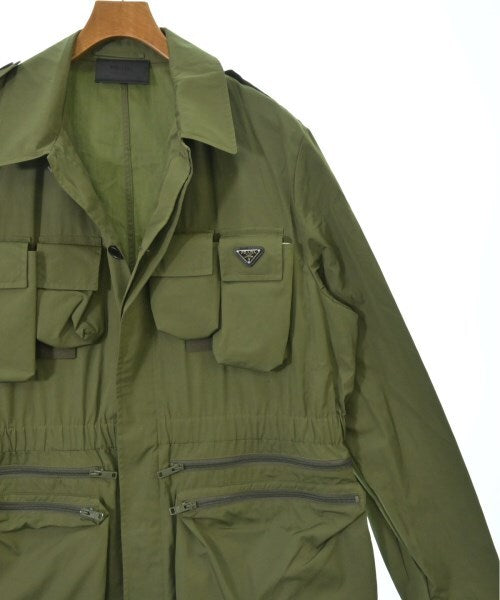 Prada Cotton Field Jacket with Bellows Pockets and Enamel Triangle Logo, Khaki Olive, Size 54, view 3