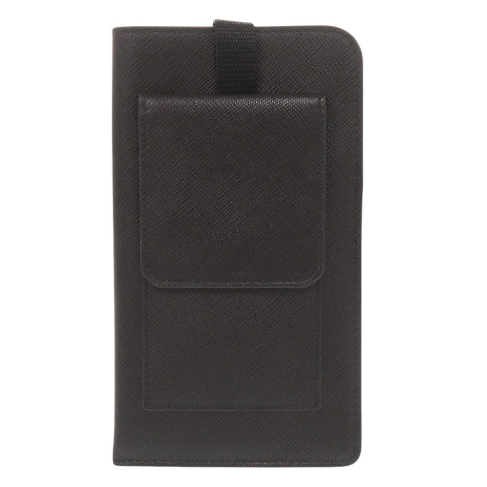 Prada Saffiano Phone Pouch with Neck Strap, Black, Triangle Logo, view 3