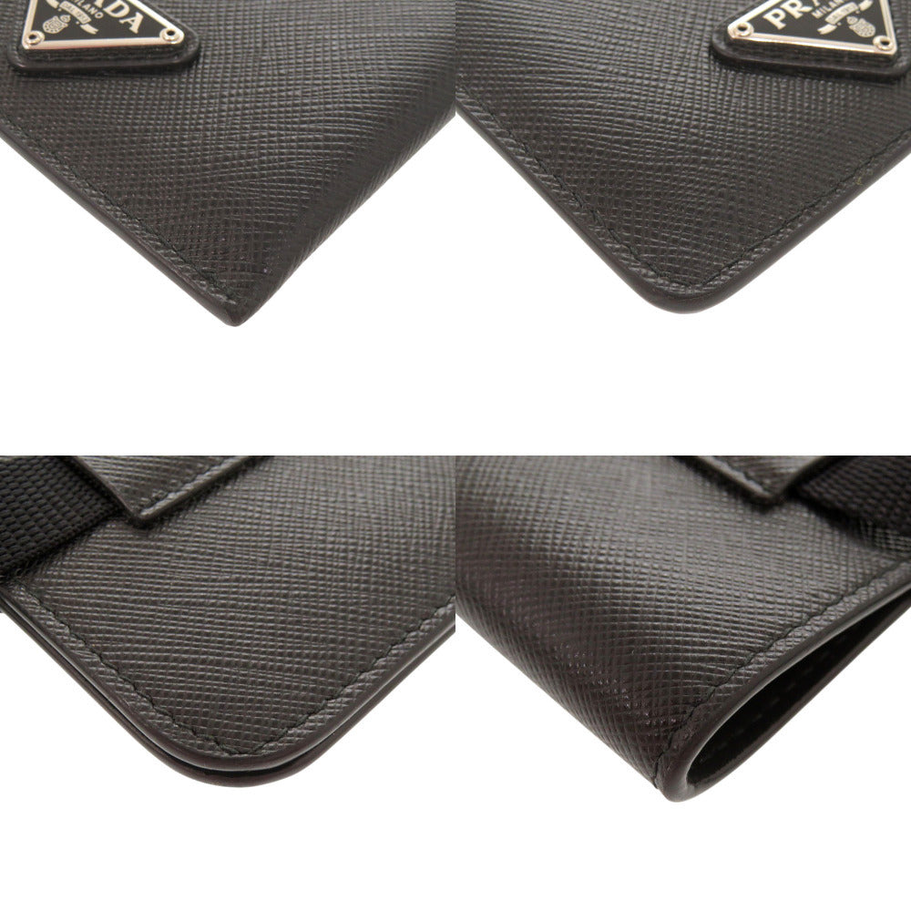 Prada Saffiano Phone Pouch with Neck Strap, Black, Triangle Logo, view 4