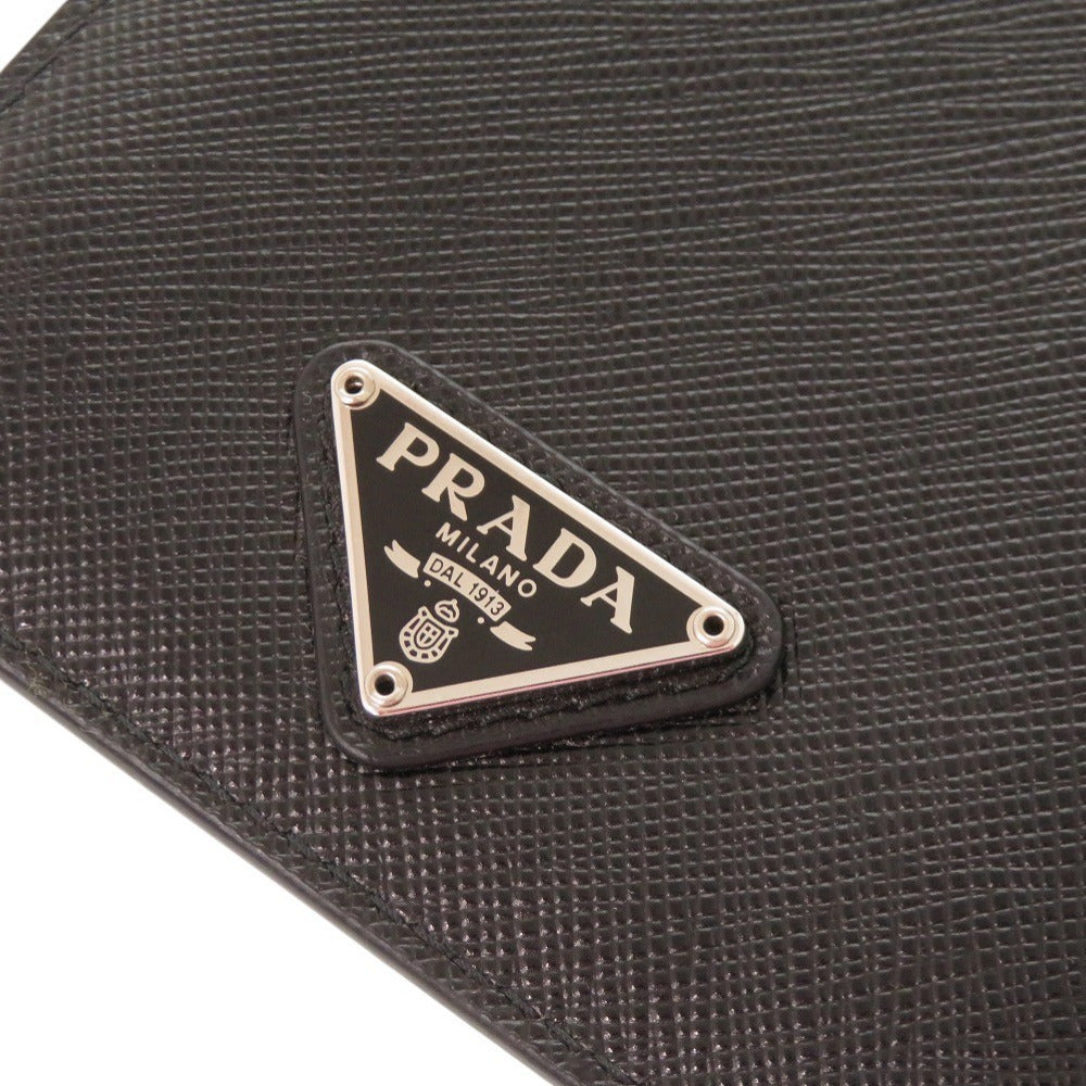 Prada Saffiano Phone Pouch with Neck Strap, Black, Triangle Logo, view 9