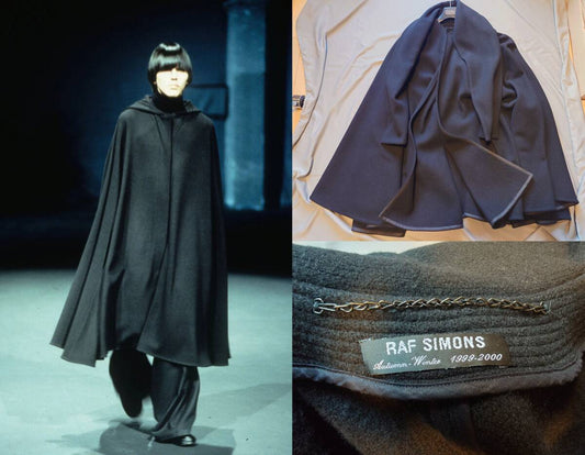 Raf Simons AW1999-2000 Disorder-Incubation-Isolation Draped Wool Cape with Attached Scarf, Black, Made in Belgium, view 1