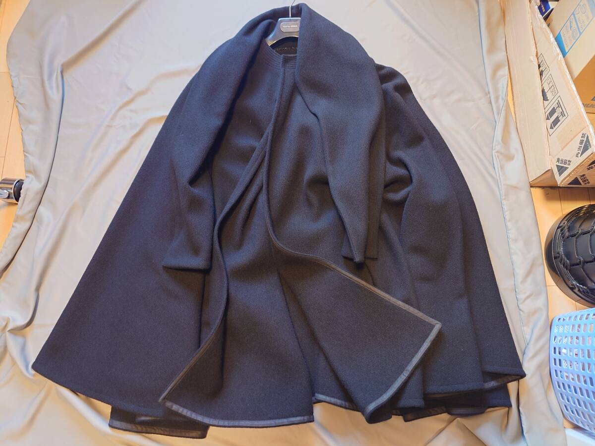 Raf Simons AW1999-2000 Disorder-Incubation-Isolation Draped Wool Cape with Attached Scarf, Black, Made in Belgium, view 2