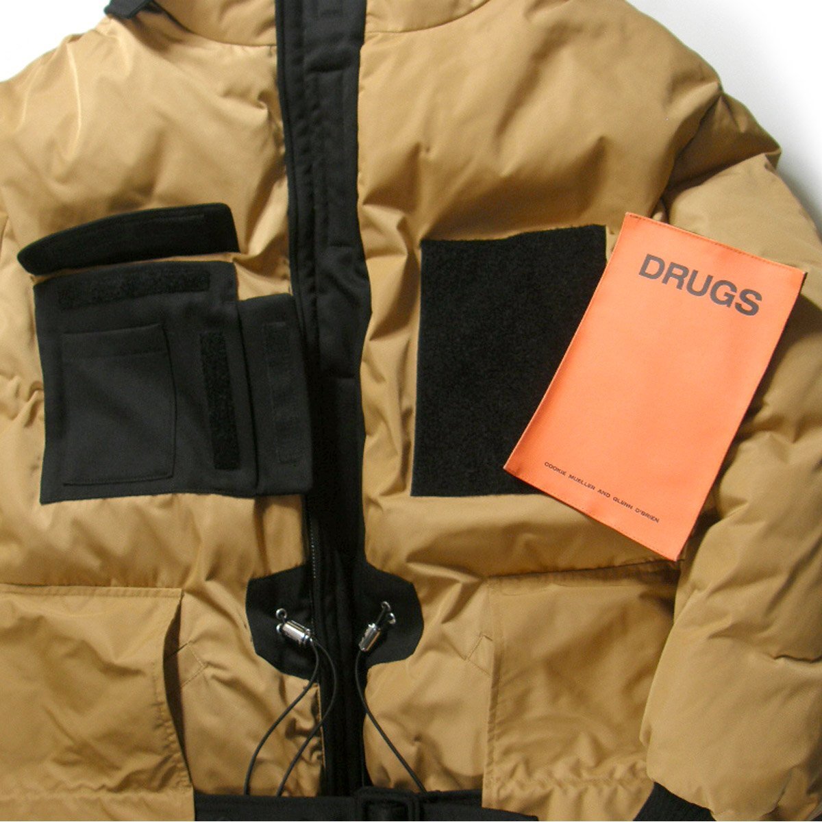 Raf Simons AW2018 Reversible Down Parka 182-710 with DRUGS Patches, Camel and Black, Size 46, Unworn with Tags, view 5