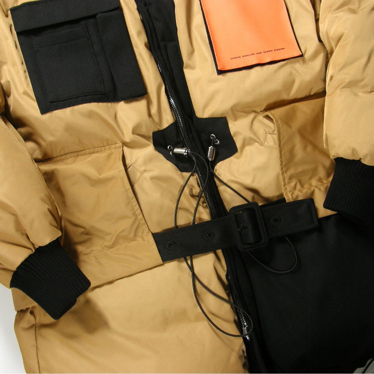 Raf Simons AW2018 Reversible Down Parka 182-710 with DRUGS Patches, Camel and Black, Size 46, Unworn with Tags, view 6