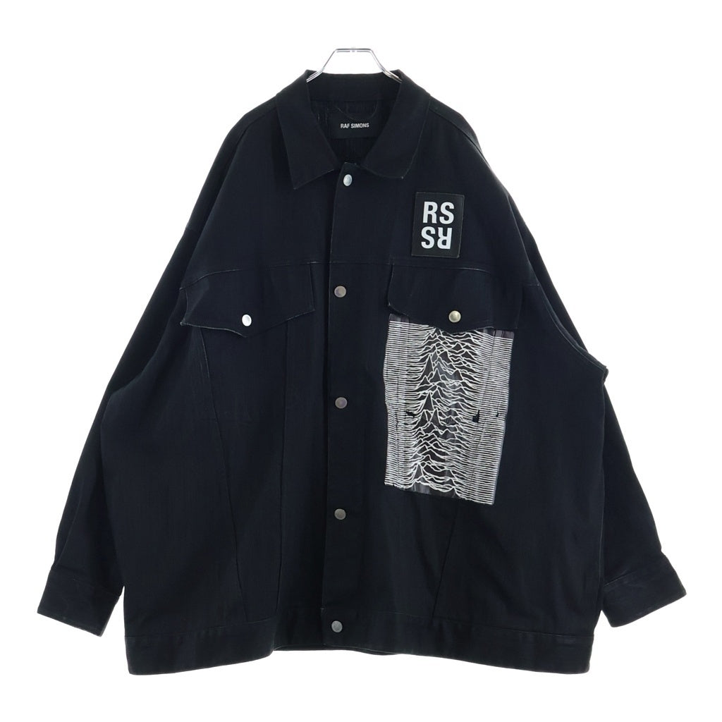 Raf Simons SS2018 181-723 Oversized Denim Jacket, Joy Division Unknown Pleasures & Substance, Black, Size S, view 1