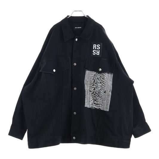 Raf Simons SS2018 181-723 Oversized Denim Jacket, Joy Division Unknown Pleasures & Substance, Black, Size S, view 1