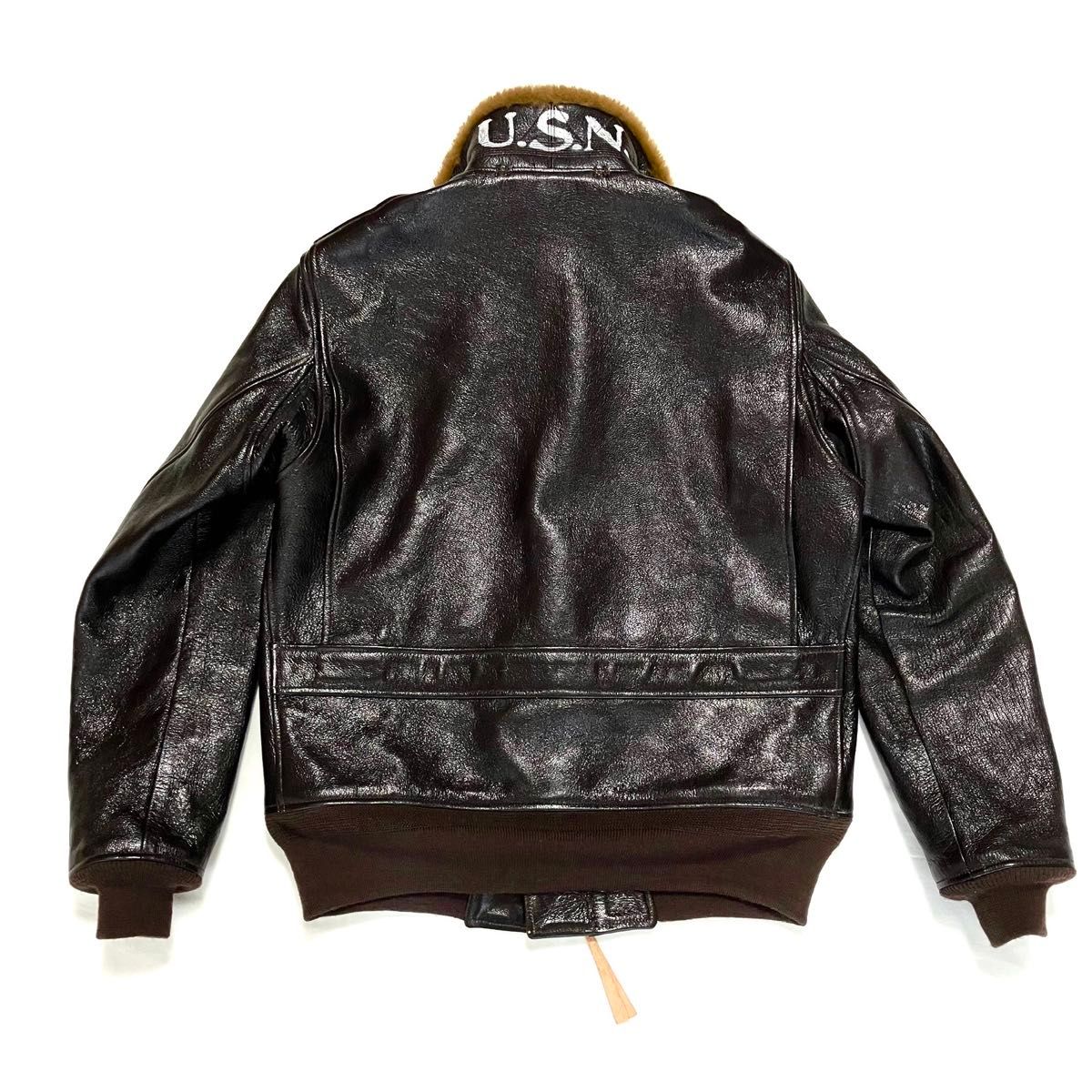 Rainbow Country G-1 55J14 L.W. Foster Reproduction, Dark Seal Goatskin, Mouton Collar, U.S.N. Stencil, Size 42, view 2