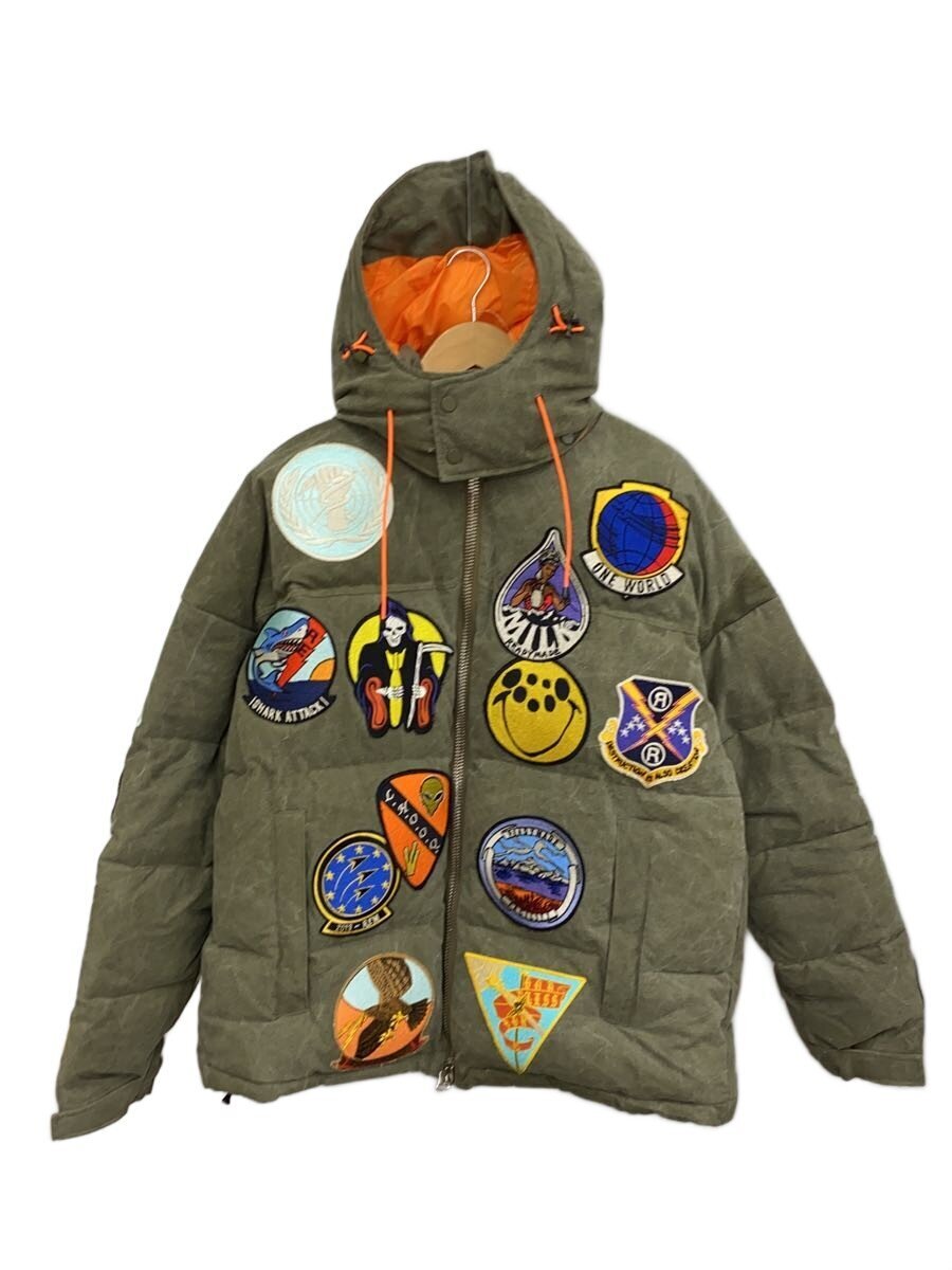 Readymade Down Jacket Cut from Vintage US Army Tent Canvas, Squadron Patches and Pin-Up Back, Khaki, Size 3, view 1