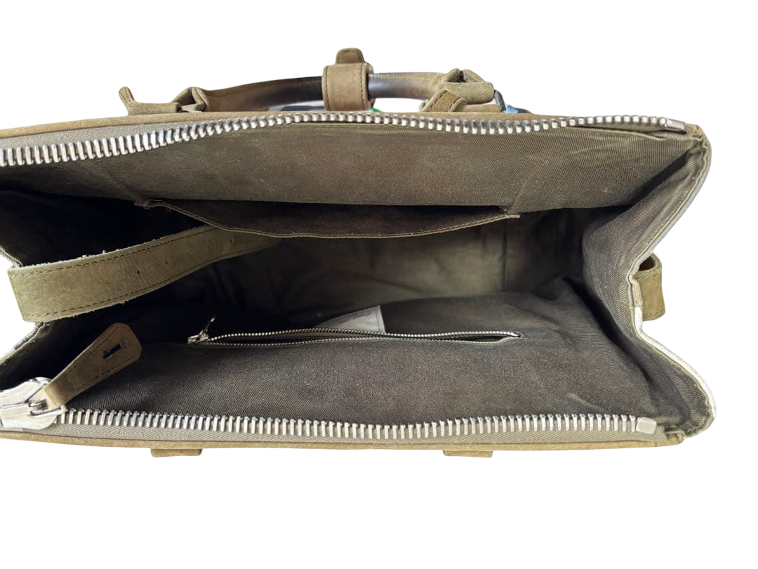 READYMADE Gym Bag camouflage canvas tote with multicolour flower patches – interior opened to show the lining and pockets
