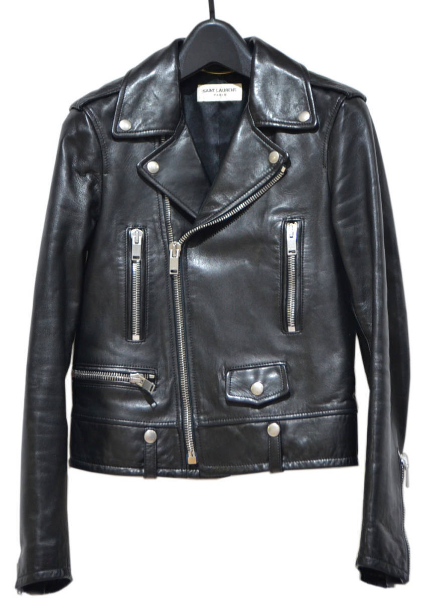 Saint Laurent Paris L01 Classic Lambskin Motorcycle Jacket, Black, Women's Size 34, Model 358686, view 1