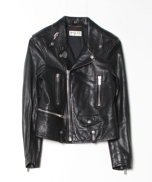 Saint Laurent Paris Women's Lambskin Motorcycle Jacket with Lapel Pins, Model 506798, Black, view 1
