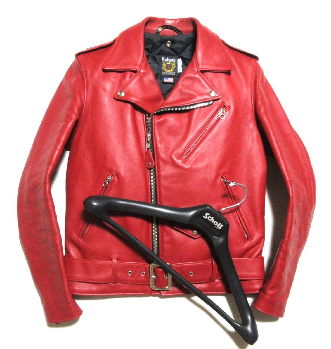 Schott 613UST One Star Rider Leather Jacket, Tall Fit, Discontinued Red Cowhide, Made in USA, Size 38, Near Unworn, view 1