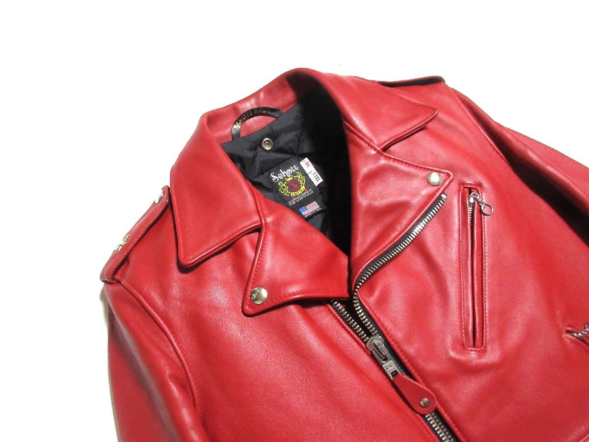 Schott 613UST One Star Rider Leather Jacket, Tall Fit, Discontinued Red Cowhide, Made in USA, Size 38, Near Unworn, view 3