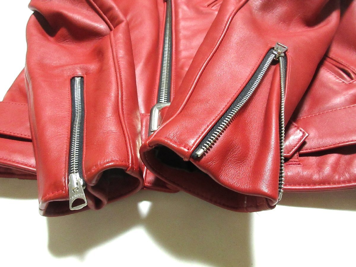 Schott 613UST One Star Rider Leather Jacket, Tall Fit, Discontinued Red Cowhide, Made in USA, Size 38, Near Unworn, view 6