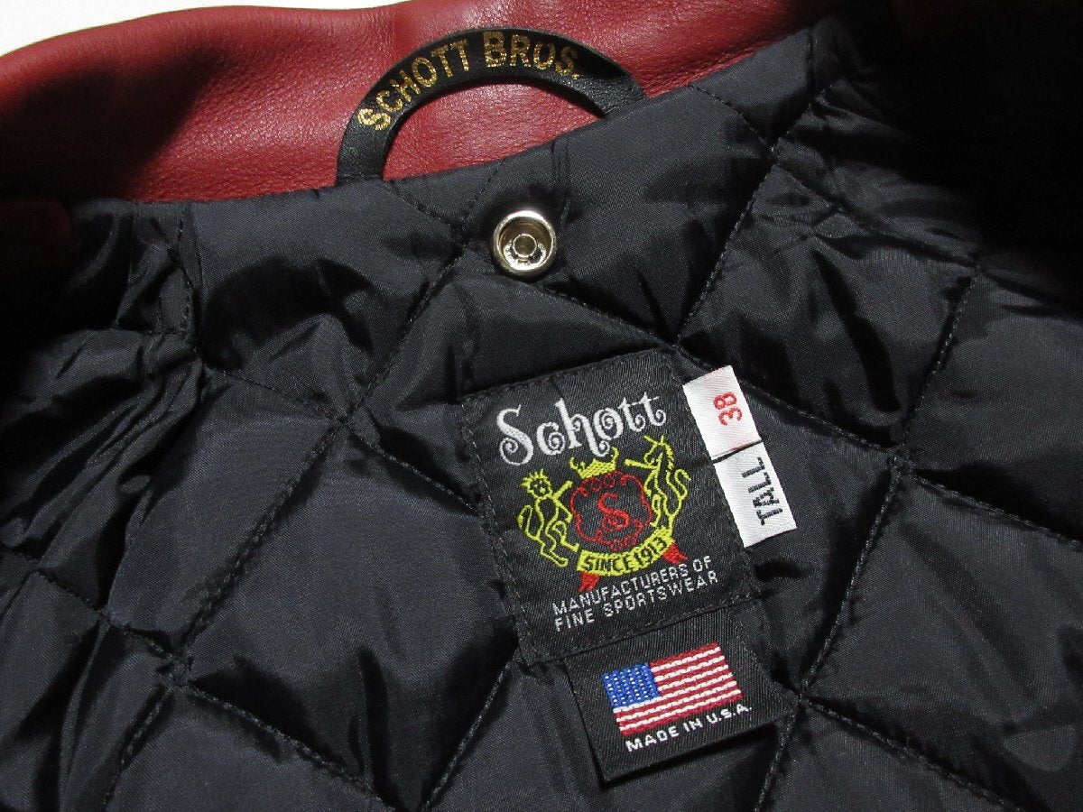 Schott 613UST One Star Rider Leather Jacket, Tall Fit, Discontinued Red Cowhide, Made in USA, Size 38, Near Unworn, view 9