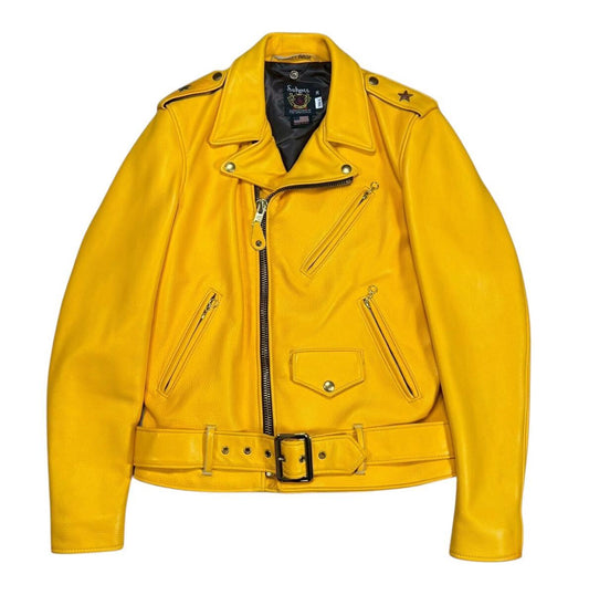 Schott One Star Rider Leather Jacket, Tall Fit, Discontinued Yellow Cowhide, Made in USA, Size 36, view 1
