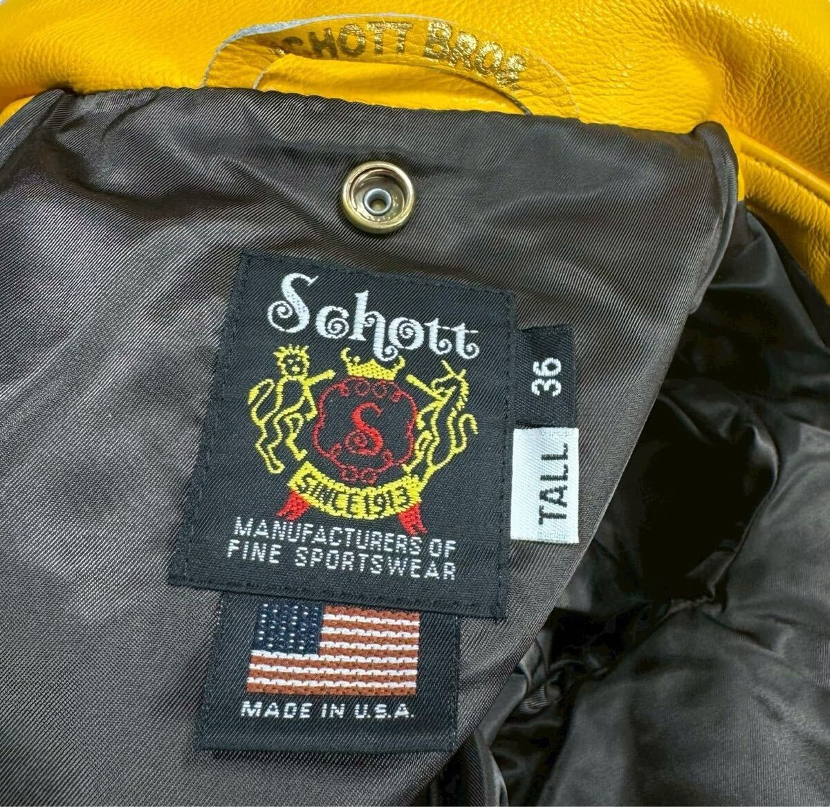 Schott One Star Rider Leather Jacket, Tall Fit, Discontinued Yellow Cowhide, Made in USA, Size 36, view 5