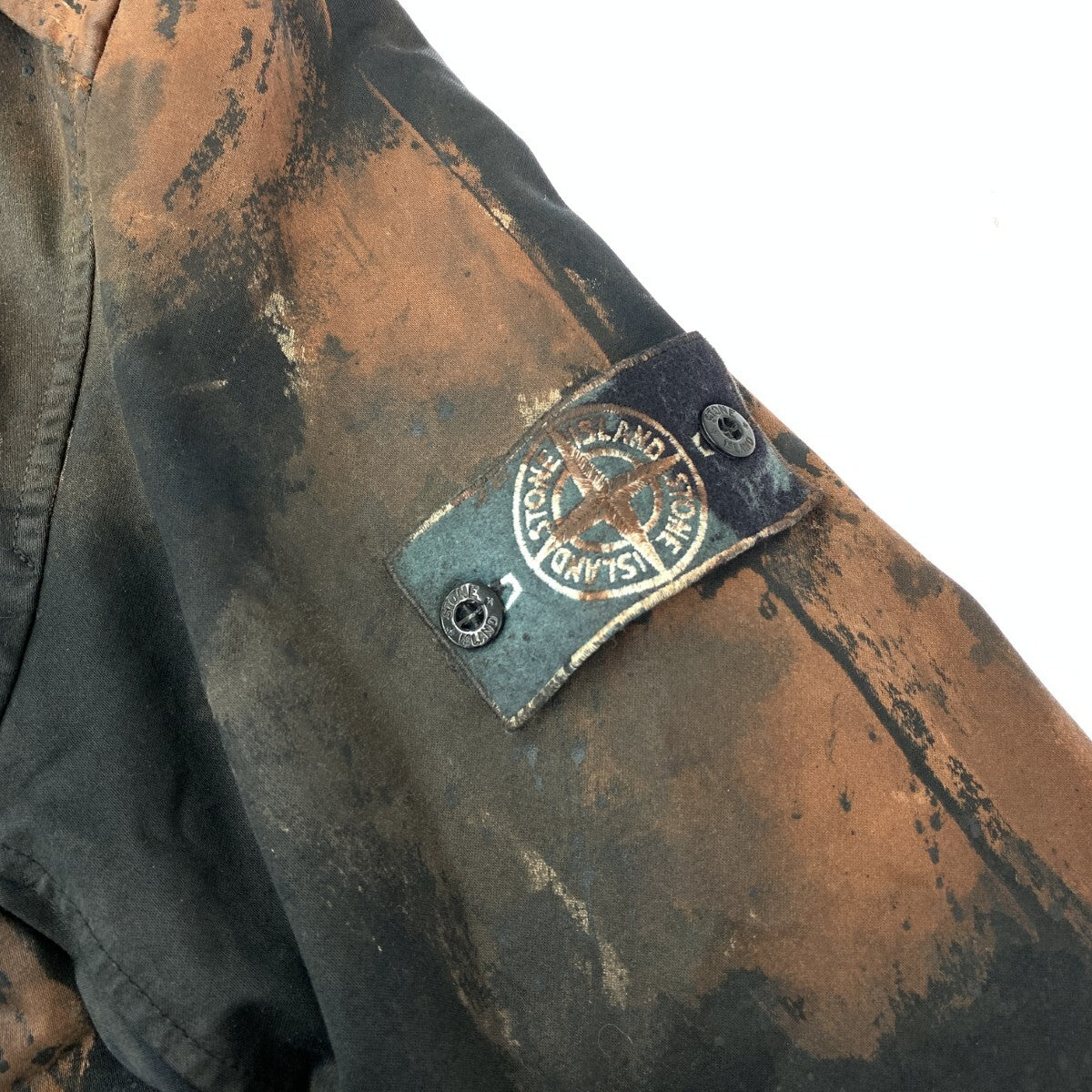 Stone Island AW2014 Raso Hand Painted Tortoise Shell Field Jacket with Down Liner, Brown and Navy, Size L, view 4