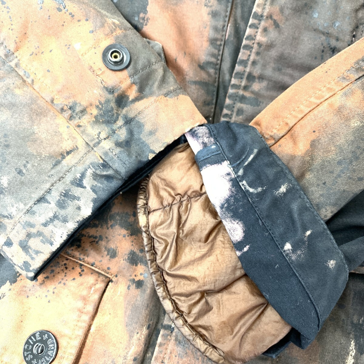 Stone Island AW2014 Raso Hand Painted Tortoise Shell Field Jacket with Down Liner, Brown and Navy, Size L, view 5