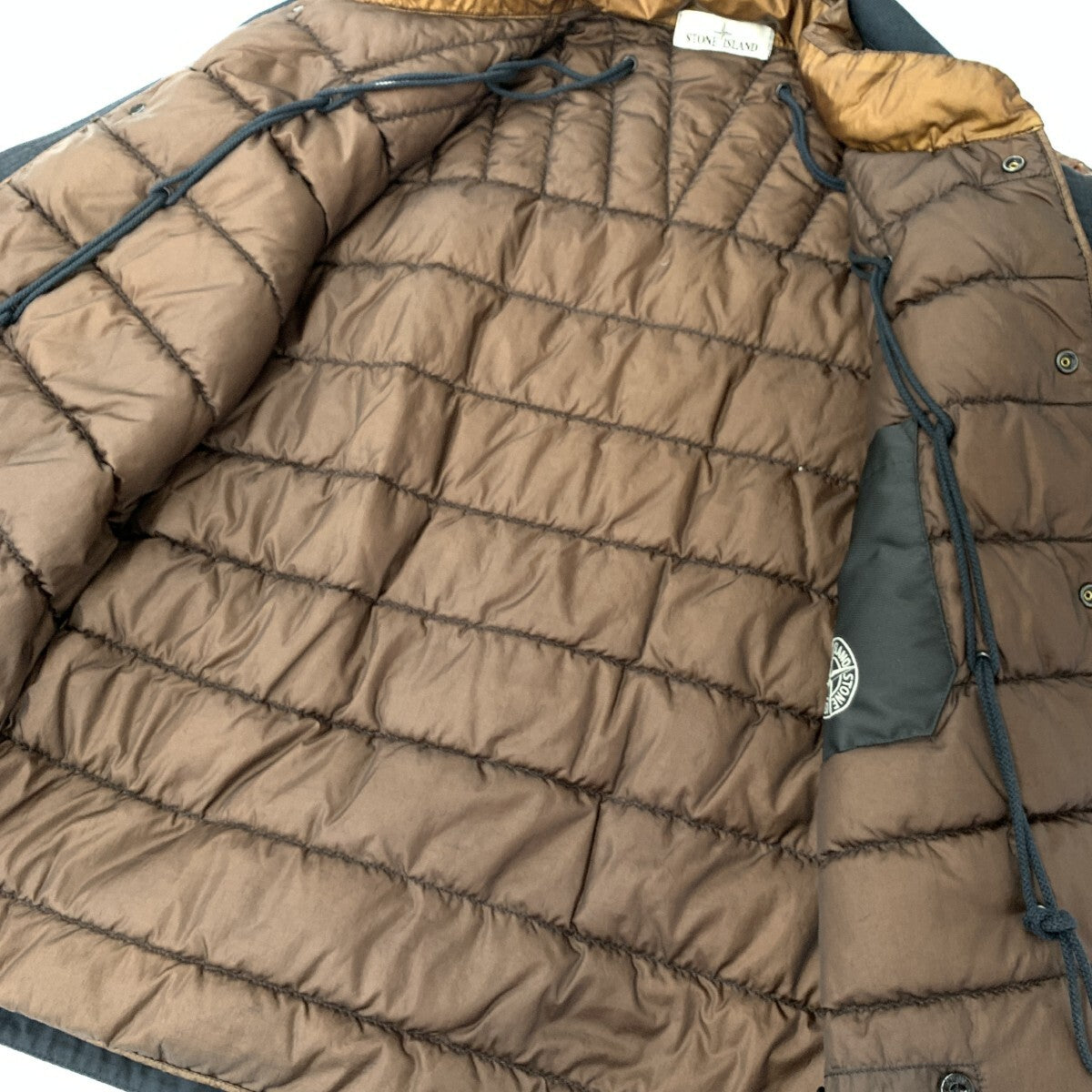 Stone Island AW2014 Raso Hand Painted Tortoise Shell Field Jacket with Down Liner, Brown and Navy, Size L, view 6