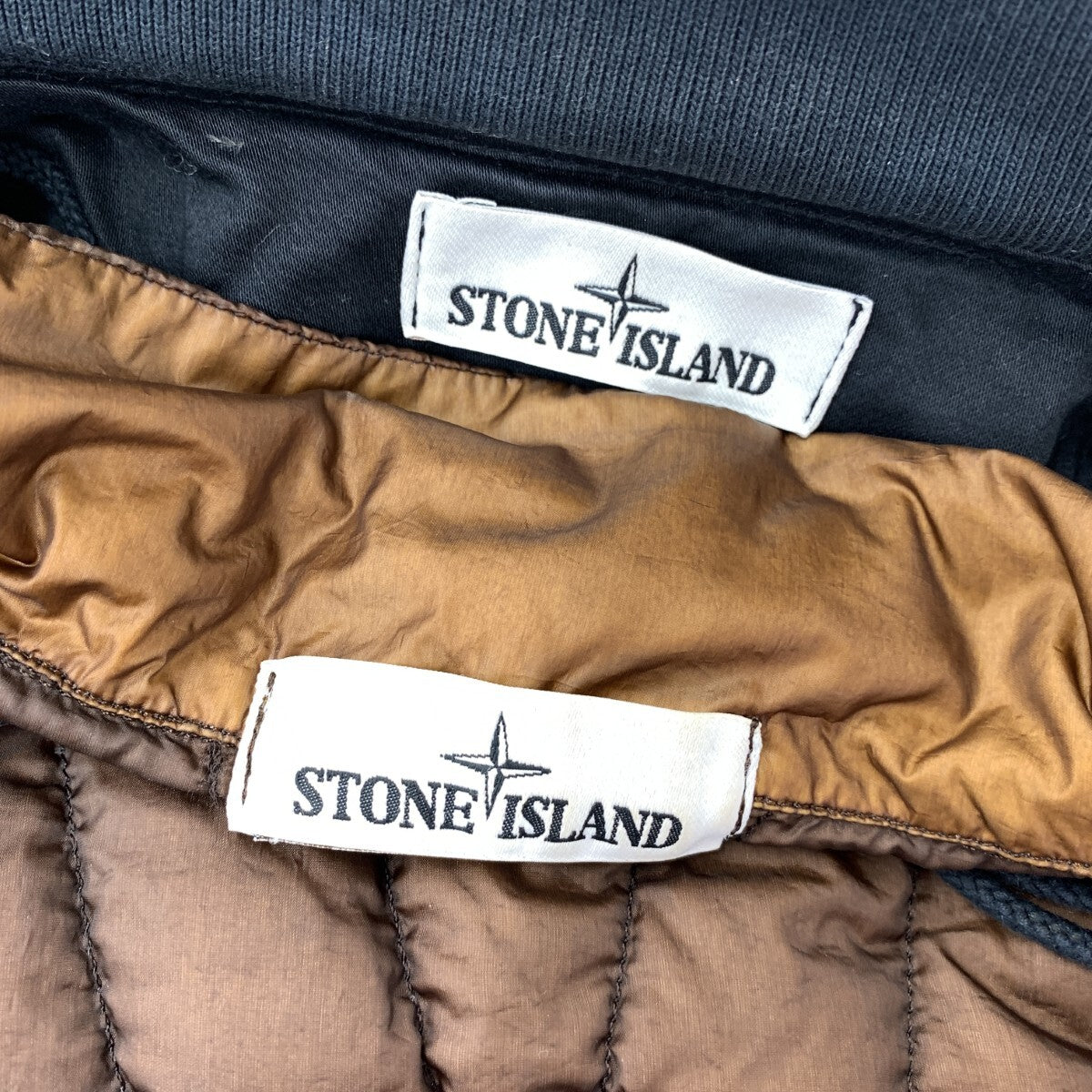 Stone Island AW2014 Raso Hand Painted Tortoise Shell Field Jacket with Down Liner, Brown and Navy, Size L, view 7