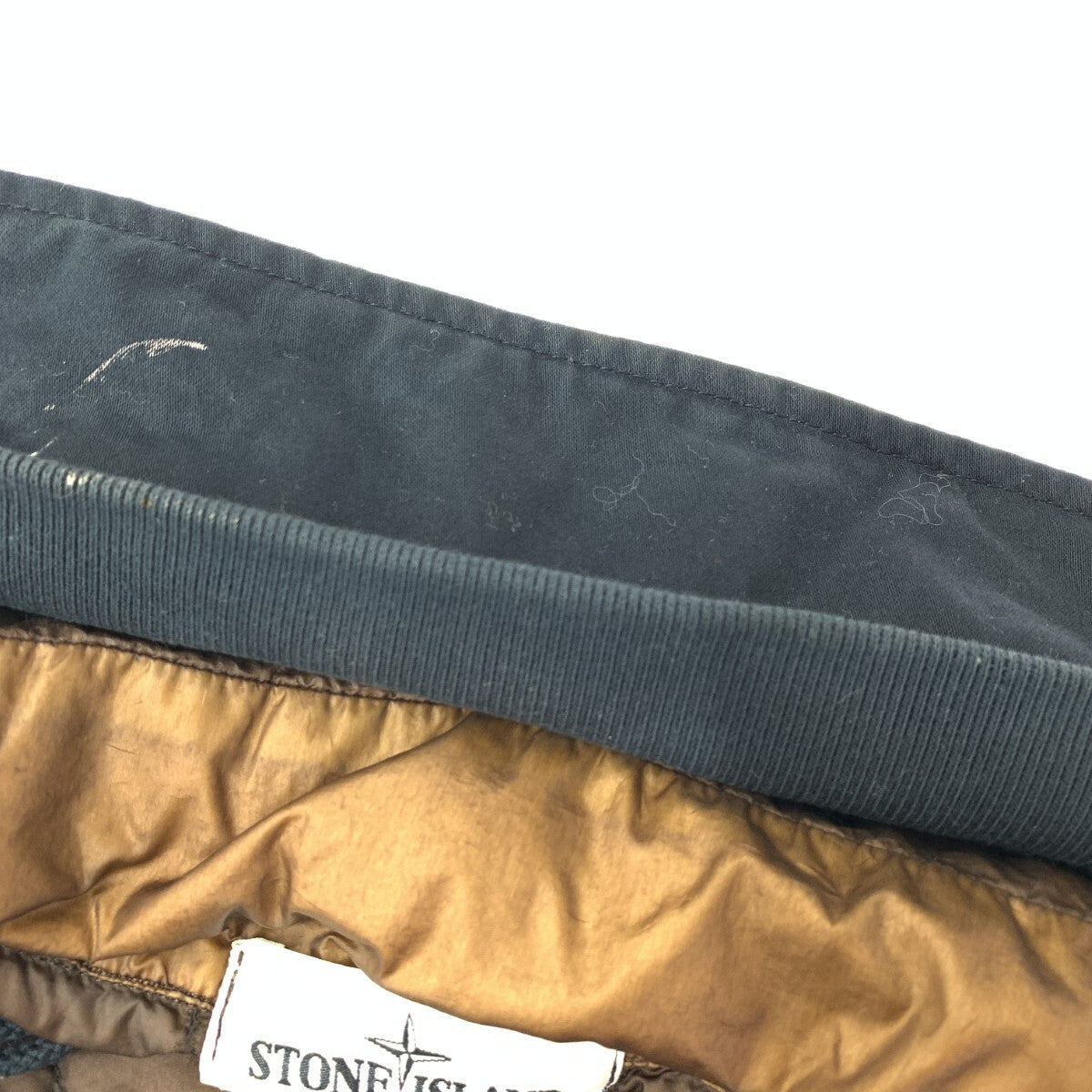 Stone Island AW2014 Raso Hand Painted Tortoise Shell Field Jacket with Down Liner, Brown and Navy, Size L, view 10