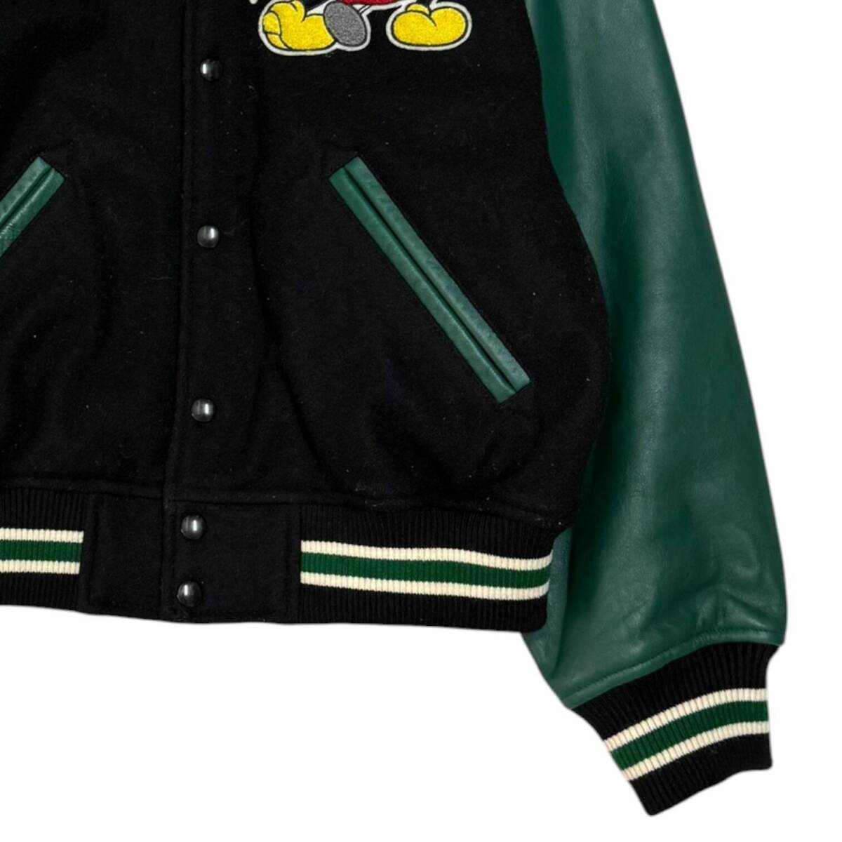 Supreme x Number (N)ine FW25 Mickey Varsity Jacket, Wool Body with Green Leather Sleeves, Black, Size S, view 5